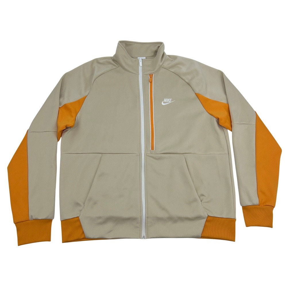 Nike N98 Tribute Track Jacket Mens XL Tan Orange Full Zip Colorblock Mock Neck